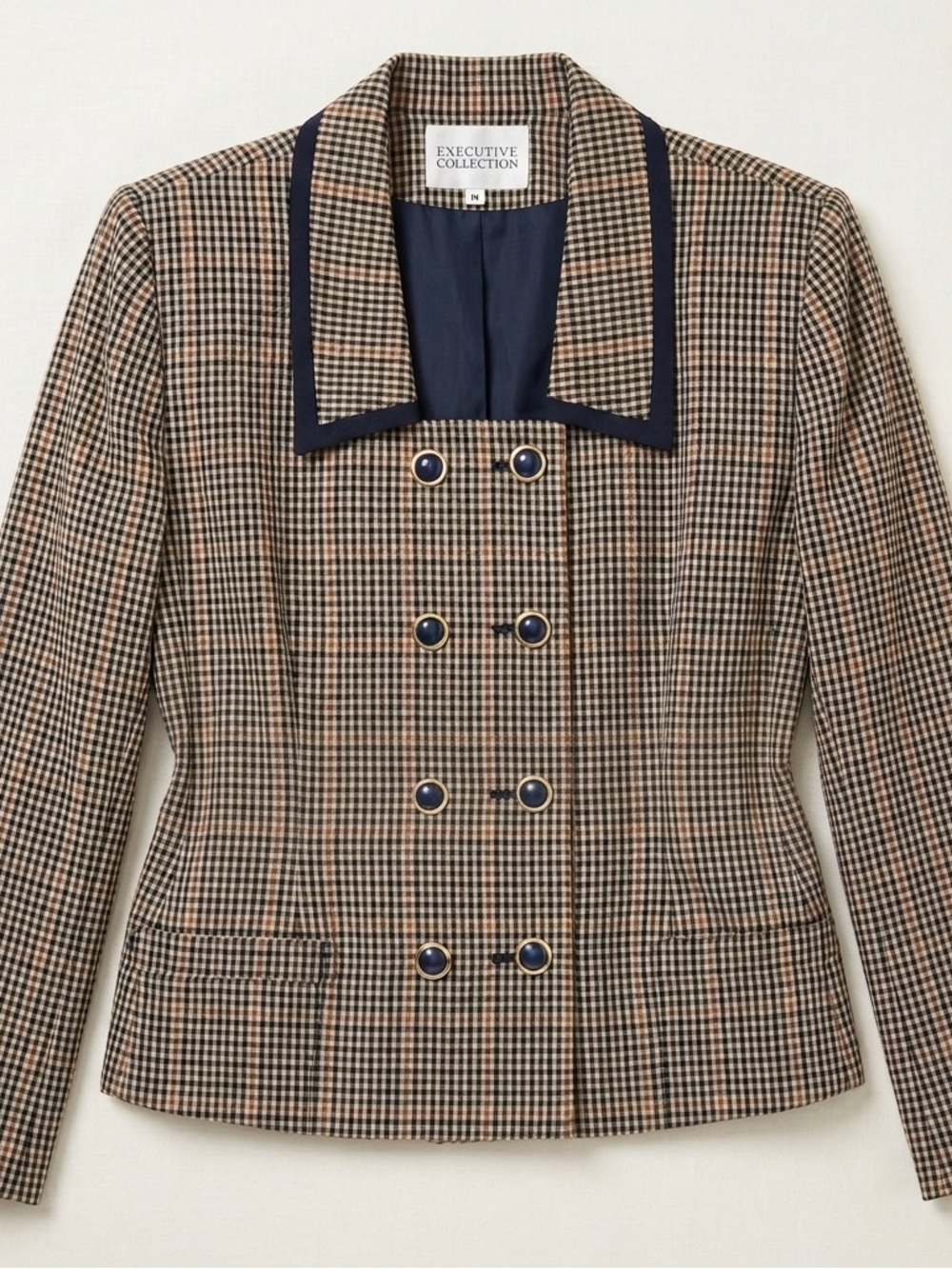 Executive Collection Checkered Plaid 1990s Double Breasted Jacket Blazer Sz 18
